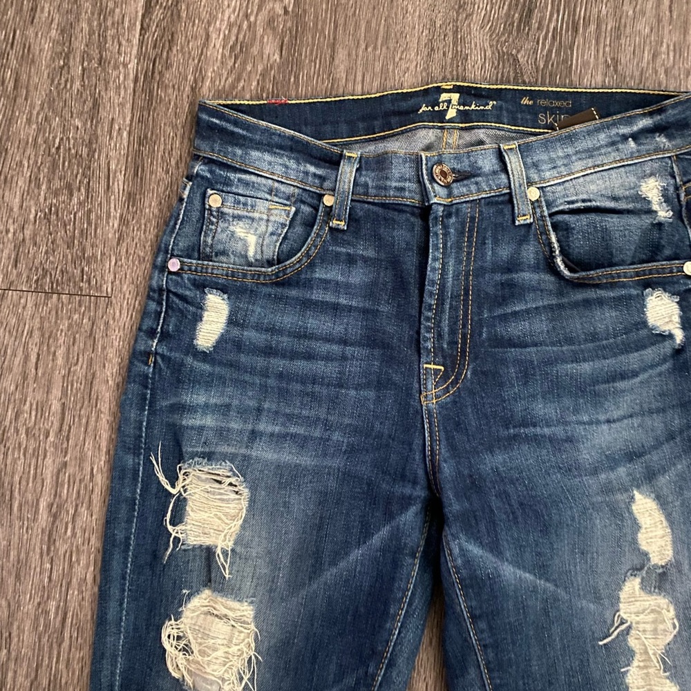 7 For All Mankind Relaxed Skinny Medium Wash Mid Rise Ripped Jeans Size 25” - Picture 3 of 12